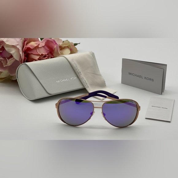 Michael Kors Rose Gold Purple Mirror Aviator Sunglasses - Picture 11 of 14
